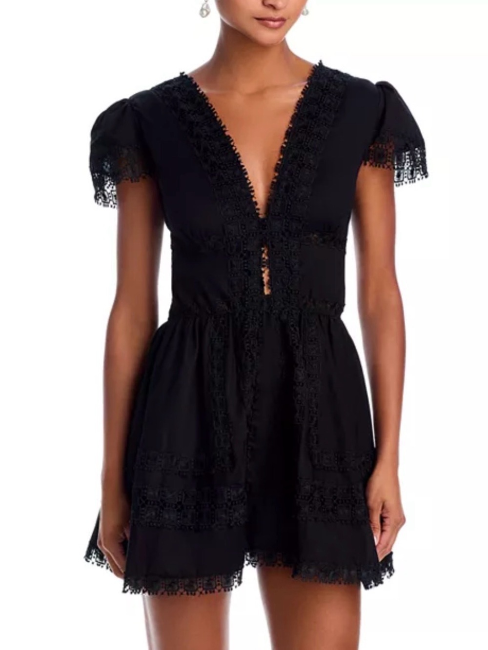 Peixoto Black Crochet Lace Mini Dress
